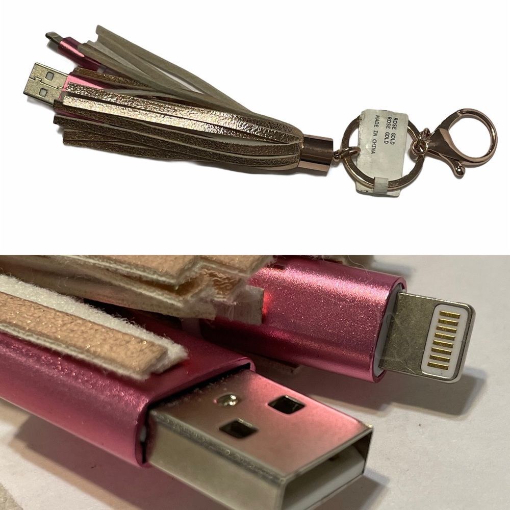 Rose Gold Tassel keychain lightning charging cable